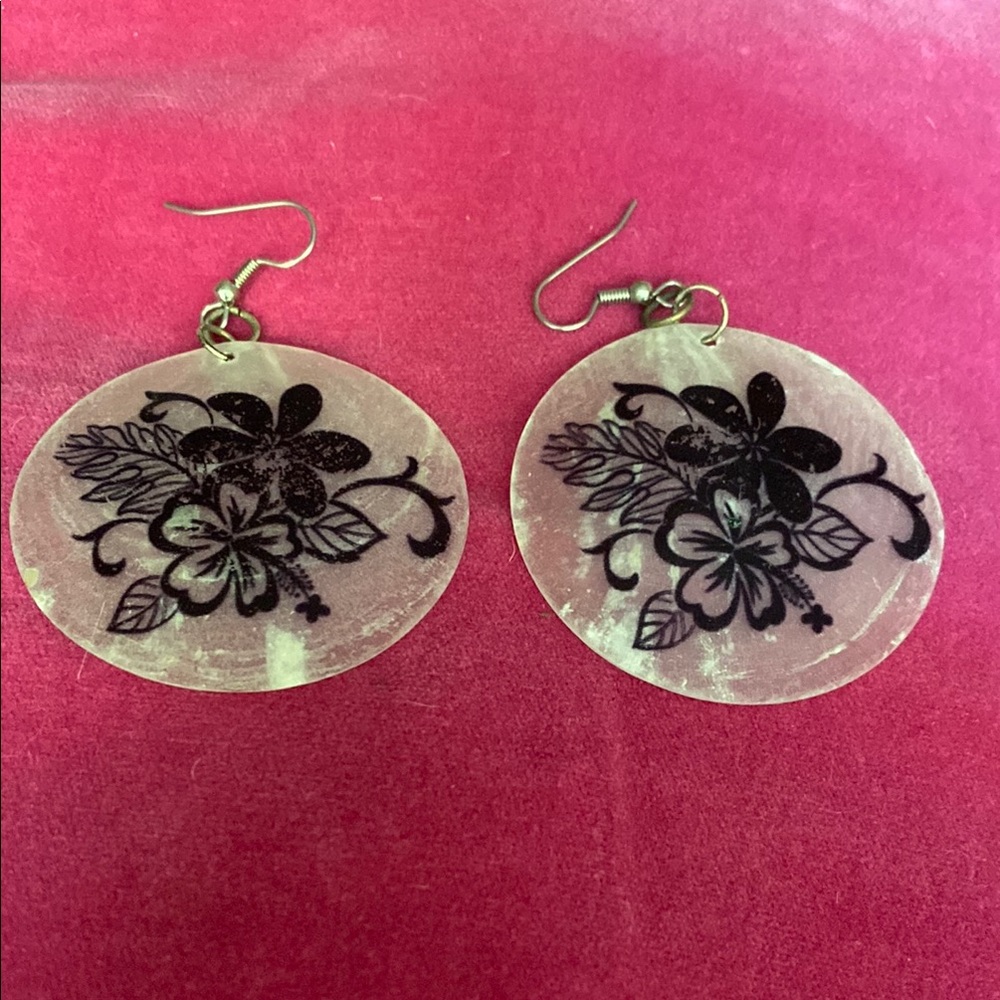Opaque with black floral screenprint Earrings
